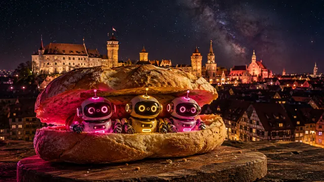 Agents im Weggla — KI-Roboter vor Nürnberger Nachtkulisse